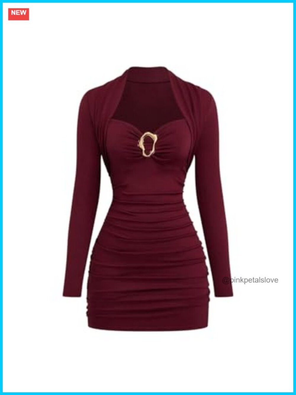Plus Size Ruched Bodycon Long Sleeve Mini Dress